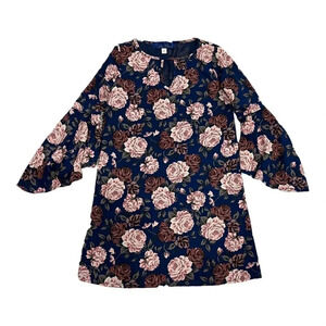 Blue Rain Navy Floral Poet Sleeve Shift Dress XS